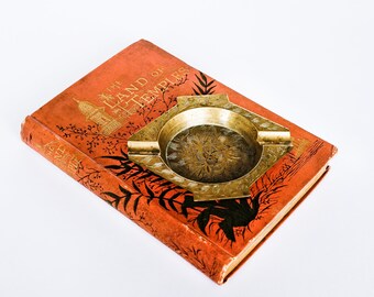 Floral Etched Brass Ashtray Vintage India Brass Tobacciana