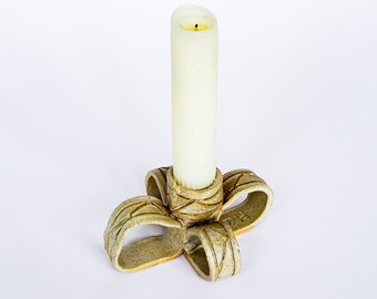 Unique Ceramic Candlestick Holder with Geometric Patterns Hand Made Pottery Candle Holder