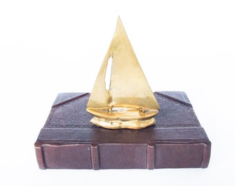 Solid Brass Sailboat Vintage Paper Weight MCM Office Desk Decor