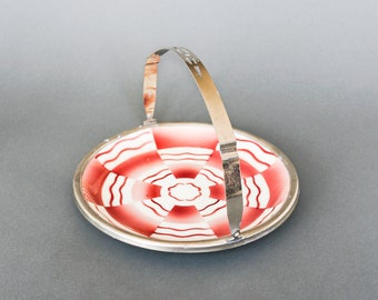 Ceramic Serving Plate With Metal Handle Cookie Tray Fruit Plate Made in Czechoslovakia