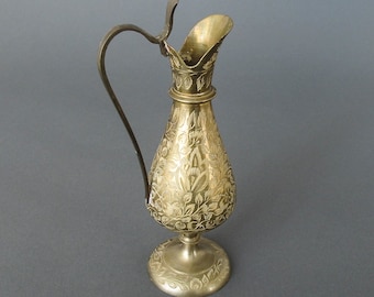 Vintage Etched Brass Pitcher Vase - Sarna Brass India - Botanical Design