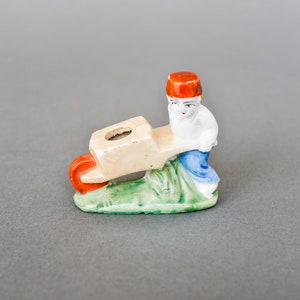 Wheelbarrow Man Ceramic Toothpick Holder Vintage Hand Painted Made in Japan