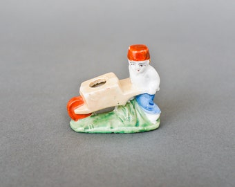 Wheelbarrow Man Ceramic Toothpick Holder Vintage Hand Painted Made in Japan