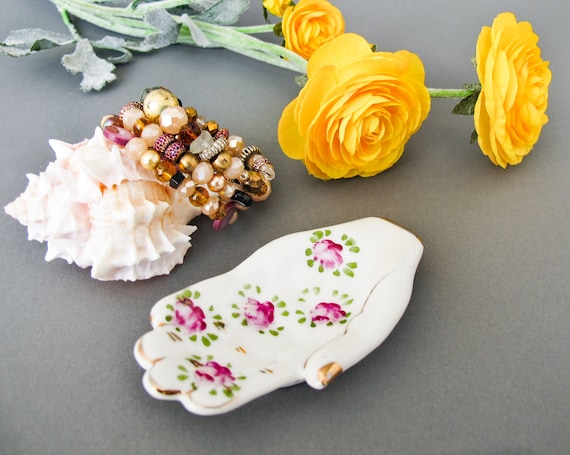 Floral Ceramic Hand Ring Dish Hand Painted Vintag… - image 1
