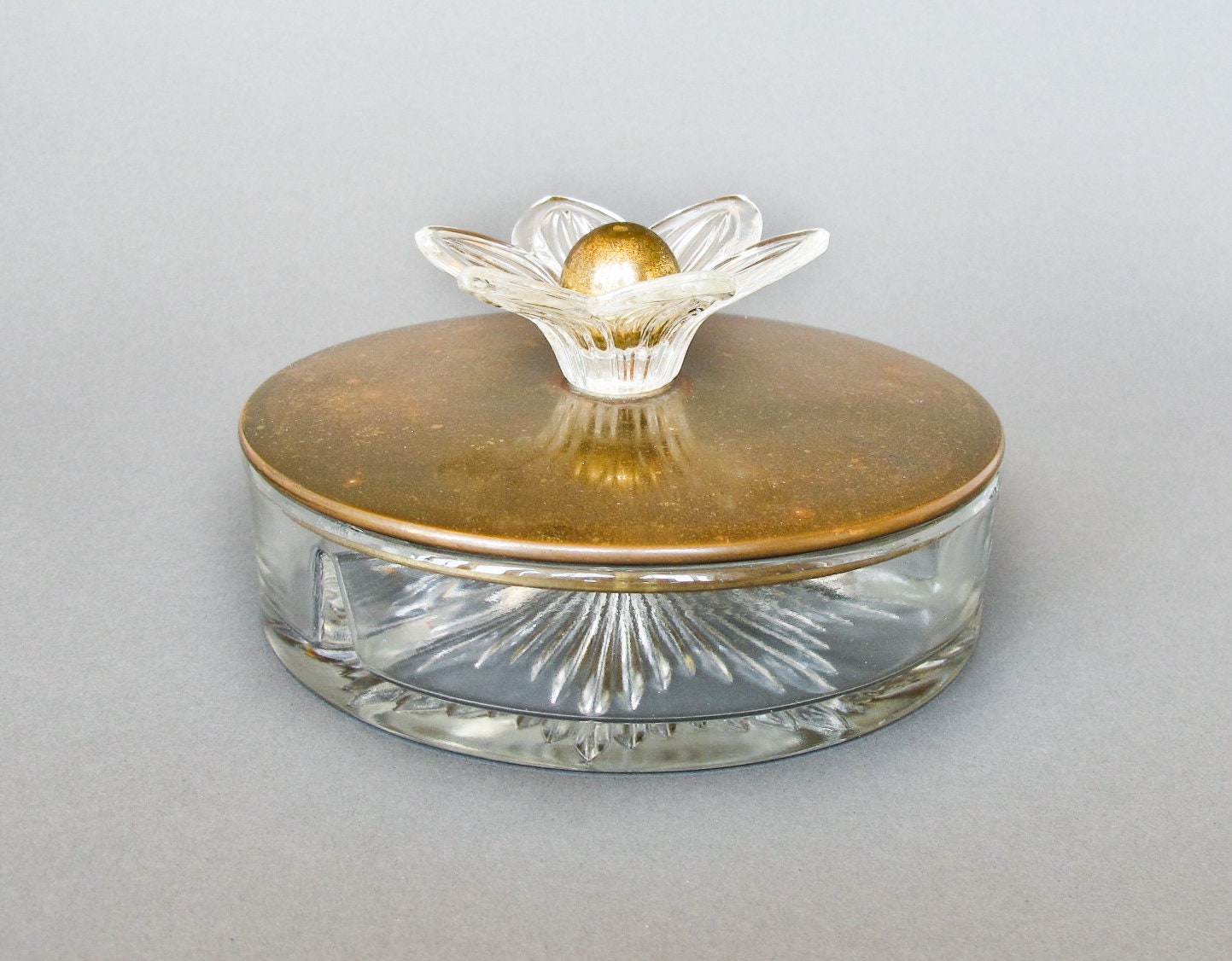 Crystal Candy Dish Brass Lid RARE Vintage Mid Century Glass Etsy