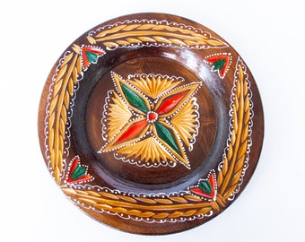 East European Wood Plate Decorative Hand Made Vintage Plate Cottage Decor