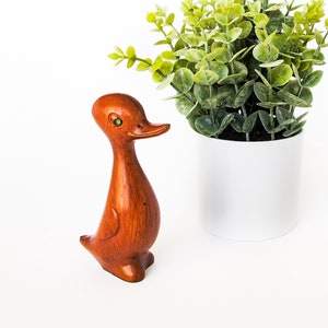 Faux Bois Duck Figurine Rhinestone Eyes Vintage Toy Figure made in Hong Kong
