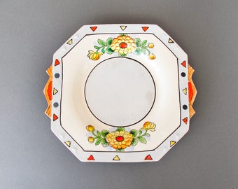 Art Nouveau Plate Hand Painted Hexagonal Decorative Ceramic Plate Vintage Made in Japan's Gifu Prefecture