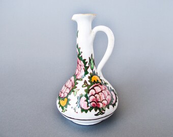 Small Hand Painted Olive Oil Pitcher Vintage Italian Spanish Ceramics Mediterranean Tableware