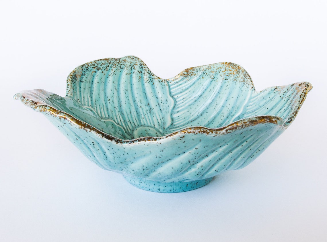 Lettuce Leaf Mid Century Bowl Ceramic Salad Bowl Vintage Made Etsy