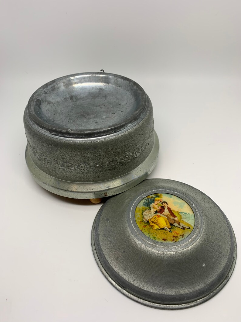 Antique powder puff tin music box 1930s Victorian collectable Etsy