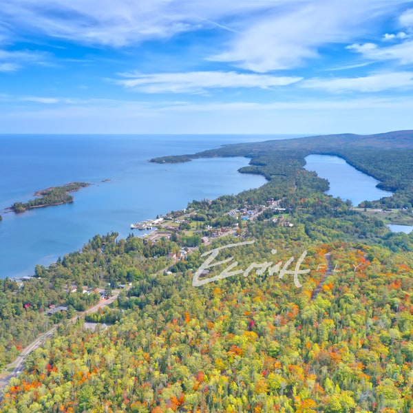 Copper Harbor Photo Print, Fall Colors, Brockway Mountain, Upper Peninsula, Keewenaw, Autumn, Drone, Aerial, Wall Art, Pure Michigan, NOMI