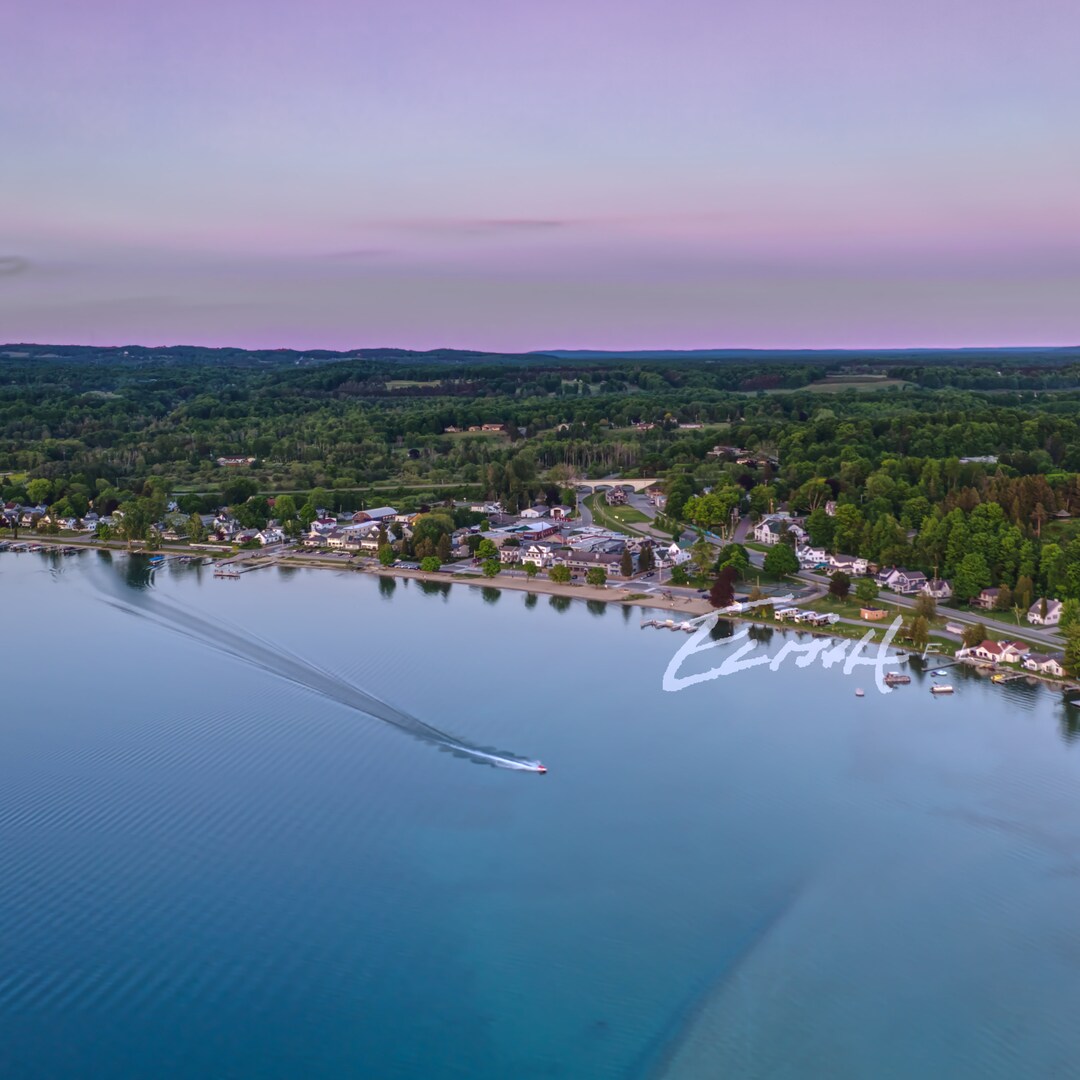 Sunset Photo Print, Beulah, Crystal Lake, Benzie, Leelanau, Drone