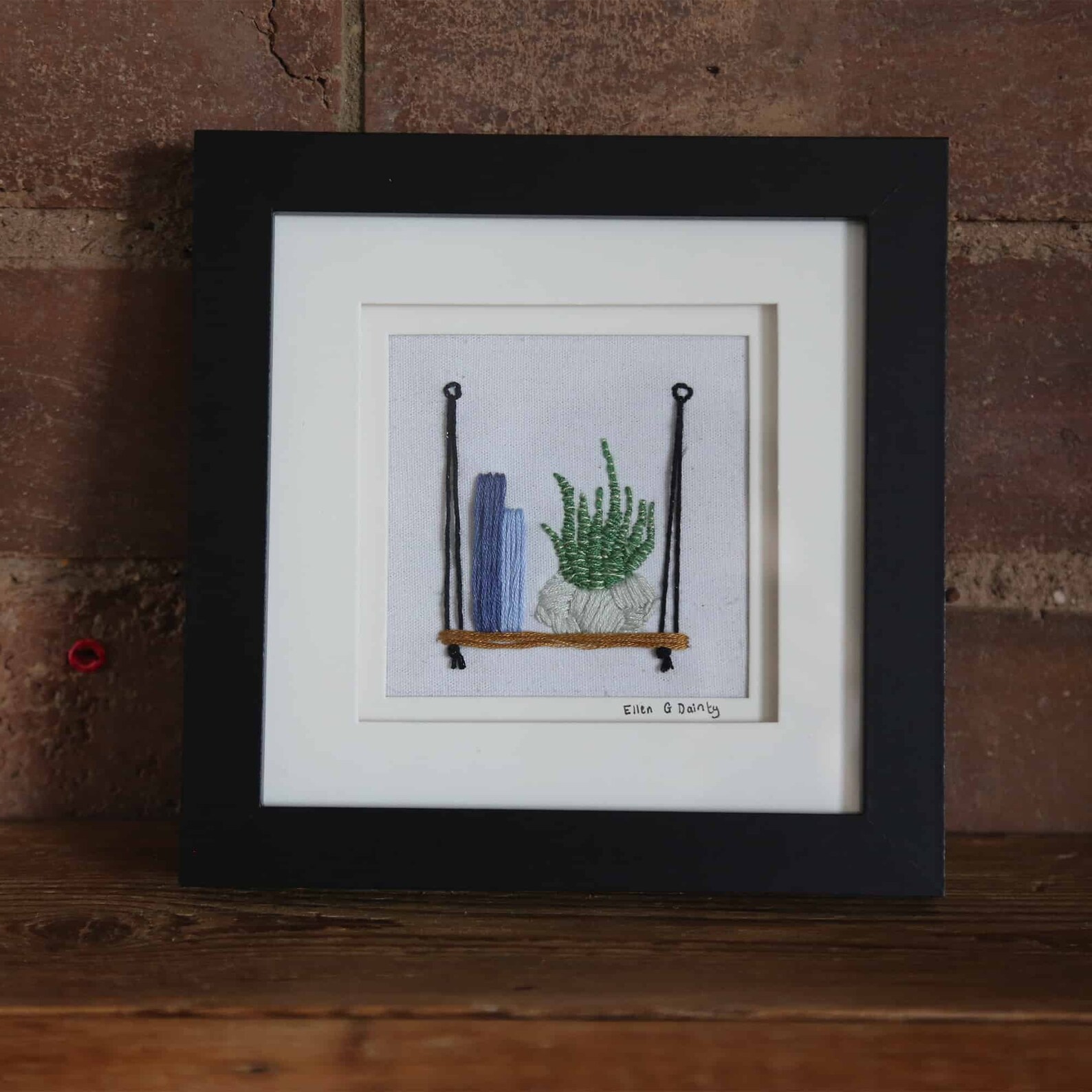 Framed Embroidery Modern Hanging Shelf with Zebra Plant and Etsy