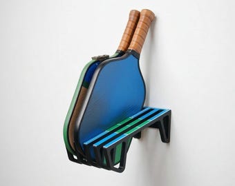 Pickleball Paddle Rack, 4 Slot Holder, Court Inspired Design, Wall Mount Organizer, Gift for Players