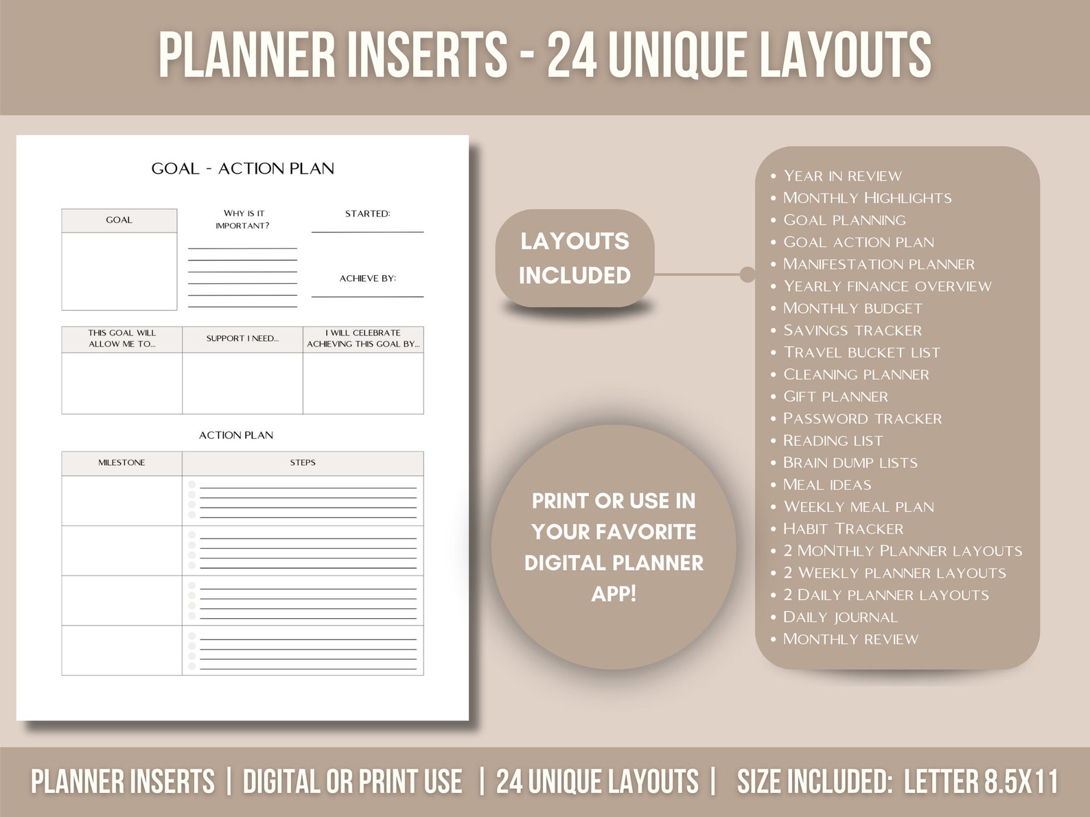 Goodnotes Planner | Printable Insert | Planner Insert | Letter Size ...
