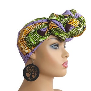 African Head Wraps For Women Purple and Green, Ankara Headscarf