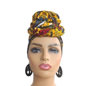 African Head Wraps For Women Gold and Gray with Trees and Plants Pattern