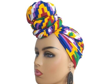 Multicolor African Print Head Wraps For Women Kente, Ankara Headwrap, Colorful Headpiece, Royalty