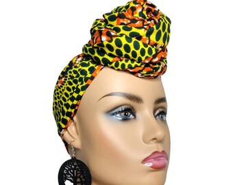 African Head Wraps For Women with black dots, Ankara Turbans