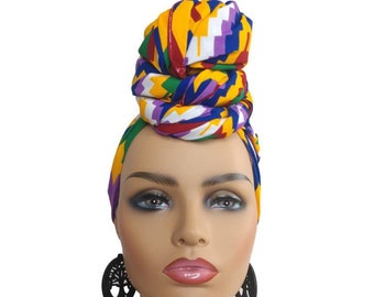 African Print Head Wrap For Women, Chemo headband, 100% Cotton Ankara Headwrap, Colorful Headpiece