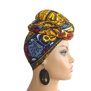 African Head Wraps For Women Gold and Gray with Trees and Plants Pattern