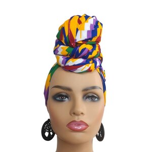 Pañuelo para la cabeza con estampado africano para mujer, diadema para quimioterapia, pañuelo Ankara 100 % algodón, tocado colorido