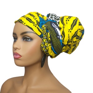 African Head Wraps For Women in Yellow and Blue | Ankara Headwrap | Hairpiece | Hair scarf