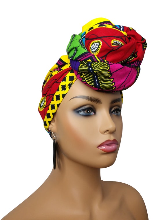 African Print Ankara Red Multicolor Headwrap African Print (Ankara) Head Wrap main image 3