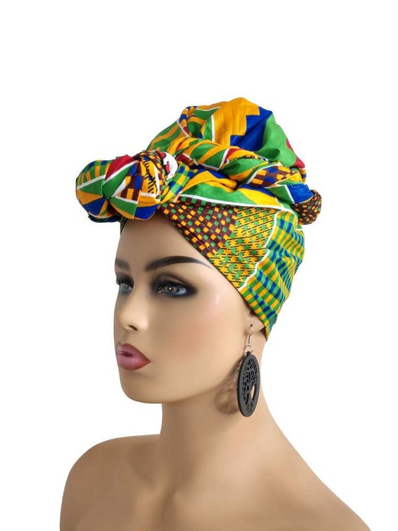 Womens Black Woman Kente African Print Multicolor Head Wrap Shirt Womens Black Woman Kente African Print Multicolor Head Wrap Shirt