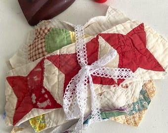 Vintage quilt piece(s) vintage chenille pieces hand quilted pieces, repurposing, cottage home, cottage home decor