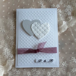 Tarjetas de felicitación personalizadas hechas a mano con doble corazón y cinta para invitaciones de boda, totalmente personalizables
