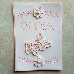 Handgemachte rosa Schmetterling glücklich Muttertag MOM Grußkarte - leere innen