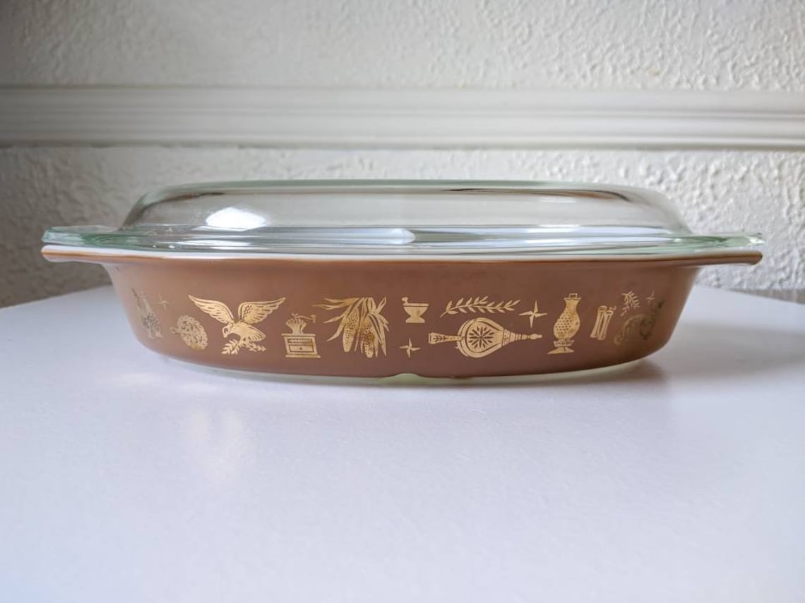 Early American Pyrex Covered Divided Casserole Dish Etsy