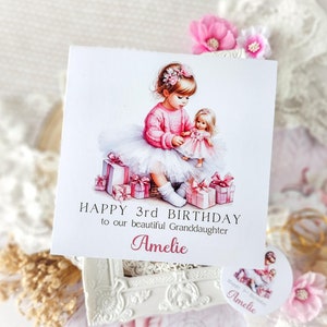 Tarjeta de tercer cumpleaños personalizada para una nieta encantadora, tarjeta doblada para cualquier relación impresa con mensaje, Feliz tercer cumpleaños, dulce princesa