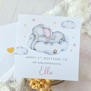 Cartão de primeiro aniversário personalizado com nome, presente de festa de primeiro aniversário do bebê, feliz aniversário, linda neta, filha, sobrinha