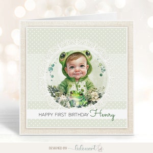 Biglietto di primo compleanno personalizzato per nipote figlio nipote, biglietto personalizzato 1° 2° 3° Froggy con il nome di zia nonna mamma, QUALSIASI RELAZIONE