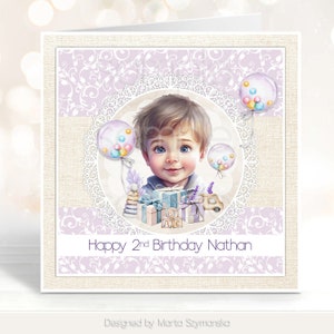 Carte personnalisée du 2ème anniversaire avec ballons, Design unique avec jouets et ballons pour son petit-neveu, 1er 3ème anniversaire