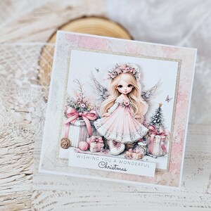 Weihnachtsengelkarte, handgemachte Karte mit Mädchen-Engelmotiv, besondere einzigartige Weihnachtsgrüße, ich wünsche Ihnen ein wundervolles Weihnachtsfest, NUR EINE