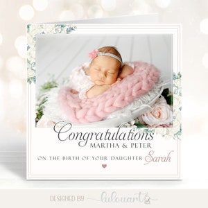 Nouvelle carte photo personnalisée Baby Girl, Félicitations pour la naissance de votre fille, Salutations de Nanny pour les nouveaux parents