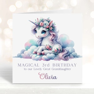 Biglietto personalizzato per compleanno con unicorno per figlia, nipote, biglietto magico per il 3° compleanno, biglietto piegato per qualsiasi relazione di età stampato con messaggio