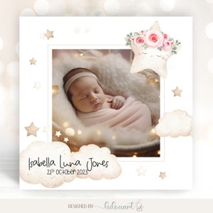 Novo bebê obrigado cartão com foto personalizado, anúncio de nascimento de novos pais orgulhosos, bem-vindo bebê menina menino, cartão personalizado recém-nascido