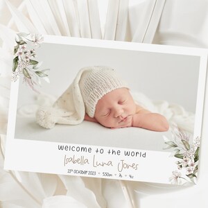 Biglietto fotografico personalizzato per l'annuncio di un bambino, ricordo personalizzato per la famiglia, biglietto di ringraziamento per la nascita di un neonato, biglietto di battesimo in stile minimal con busta
