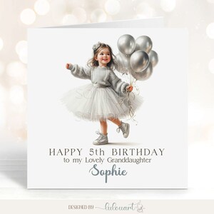 Biglietto di auguri per il 5° compleanno di una ragazza, biglietto personalizzato con palloncini, simpatico biglietto di auguri per figlioccia, nipote o figlia
