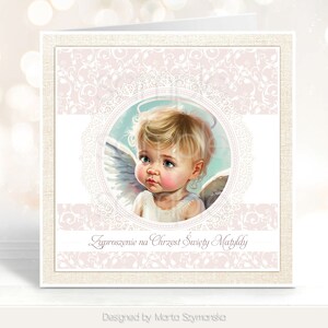 Biglietto di battesimo personalizzato con l'immagine di un simpatico angelo, invito dal design unico per il battesimo della figlia, ricordo religioso dei nonni