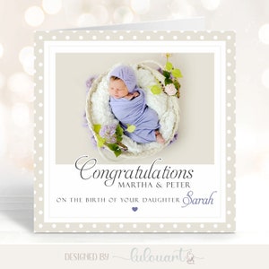 Anuncio personalizado de foto bebé, tarjeta de felicitación para nuevos padres en estilo de lunares, recuerdo de sesión de fotos recién nacido