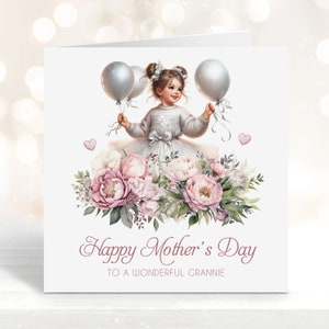 Gepersonaliseerde Moederdagkaart van kleindochter, prachtige oma-wenskaart, roze bloemen aangepaste kaart voor oppas, verjaardagskaart voor mama