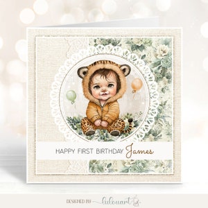 Personalisierte Dschungel-Geburtstagskarte zum 1., 2. und 3. Geburtstag für Enkel, Patensohn, Neffen, individuelle Karte zum ersten Geburtstag mit Namen für Sohn, Safari-Tierbaby