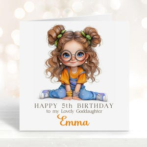 Tarjeta de feliz quinto cumpleaños para la encantadora ahijada, tarjeta de felicitación de cualquier relación impresa con mensaje, deseos de cumpleaños para la sobrina nieta