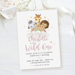 Invitations personnalisées au premier anniversaire, invitations Girl’s Safari 1st Party, jungle kids party A5 grandes invitations, papeterie de style unisexe